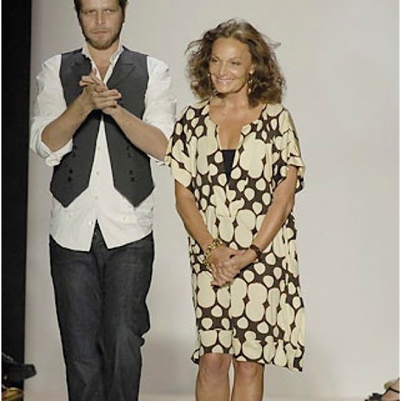 Diane Von Furstenberg Tuvallu Mini Kimono Dress Retro Print Tan Brown Sz 6 - Picture 3 of 9